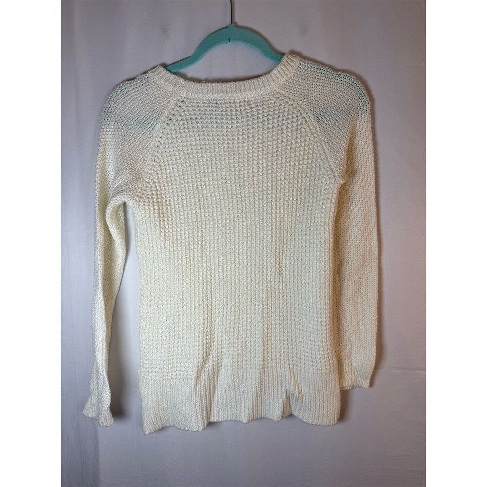 SO Juniors Sweater XS Ivory Waffle Knit Raglan Pullover Crewneck Long sleeve - Picture 8 of 11